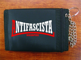 Antifascista siempre  pevná čierna textilná peňaženka s retiazkou a karabínkou, tlačené logo